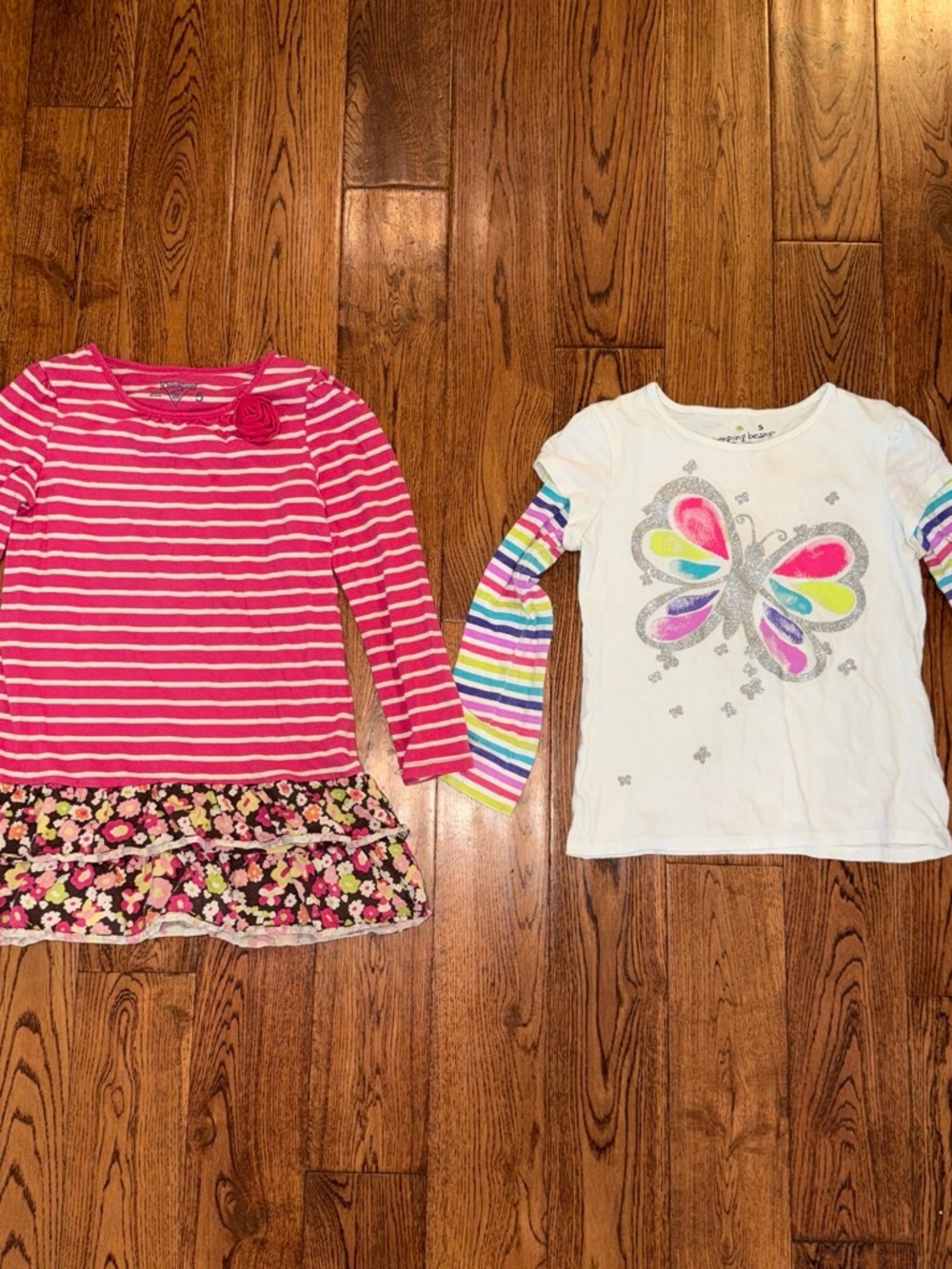 OshKosh B'gosh Girls' Pink Striped Long Sleeve Top with Floral Ruffle
